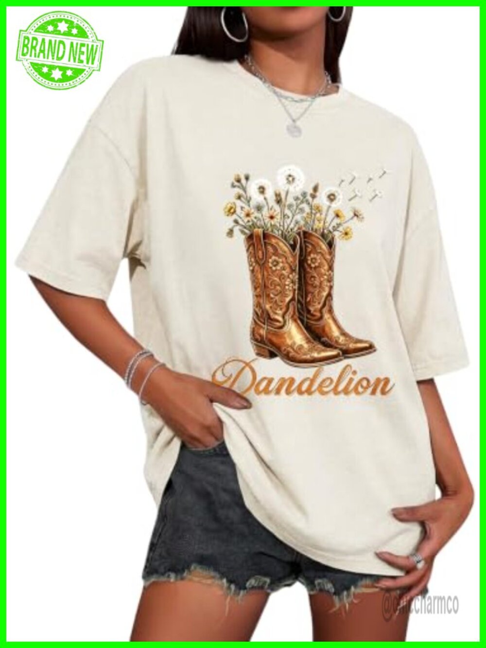 Women's Western Graphic T-Shirt Cowgirl Boot Dandelion Tee